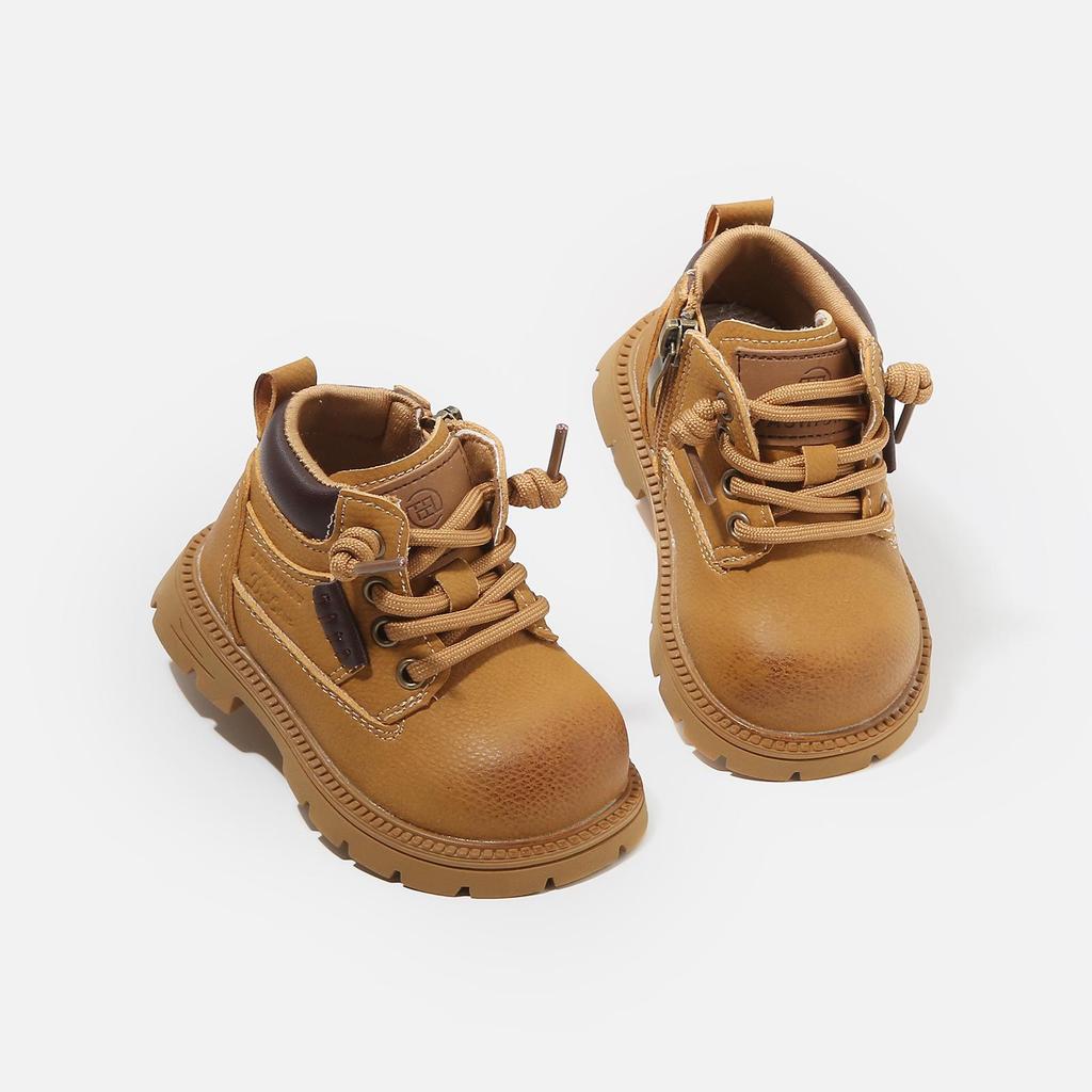 Toddler Boys' & Girls' Fleece-Lined Leather Boots - New Autumn/Winter Short Martin Style in Big Yellow.