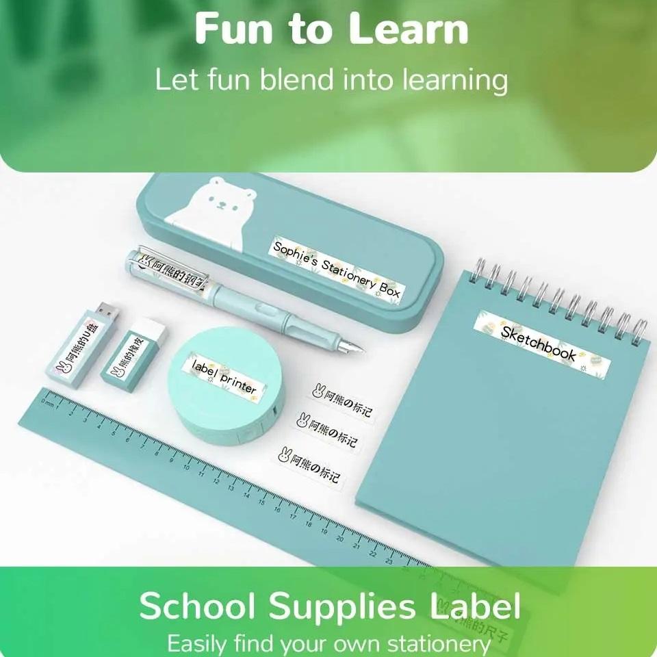 Mini imprimantă termică de etichete fără cerneală Mașină de făcut etichete Bluetooth fără fir pentru imprimarea etichetelor telefonului mobil + 2 role de hârtie