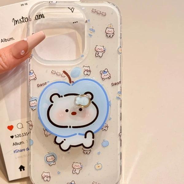 Single Layer Blue for Apple Bear for IPhone16pomax for Apple 15pr Mobile Phone Case 14 New Style 13 Cartoon 12