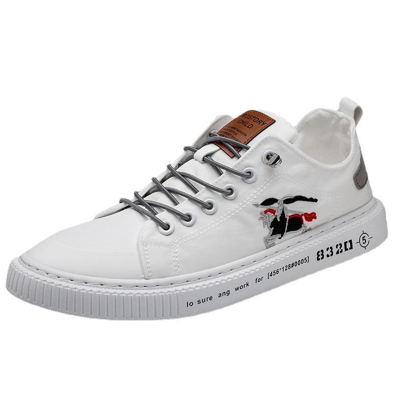 Fashion Embroidery Cloth Shoes Men Comfortable White Shoes Men's Lace Casual Board Shoes Korean Trend Canvas Shoes Breathable Flats