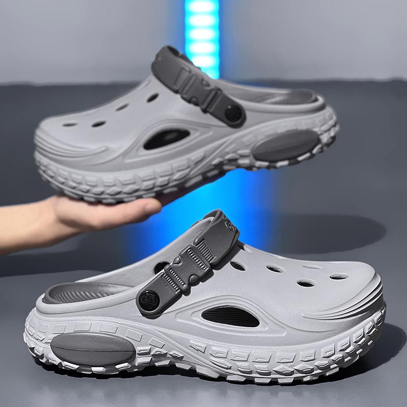 Mens Slide Shoes Pu Hole Mens Mules Anti-Skid Slide Shoes Thick Soft Platform Slide Stylish Plush Comfort Mens Sandal Shoes Summertime Shoes
