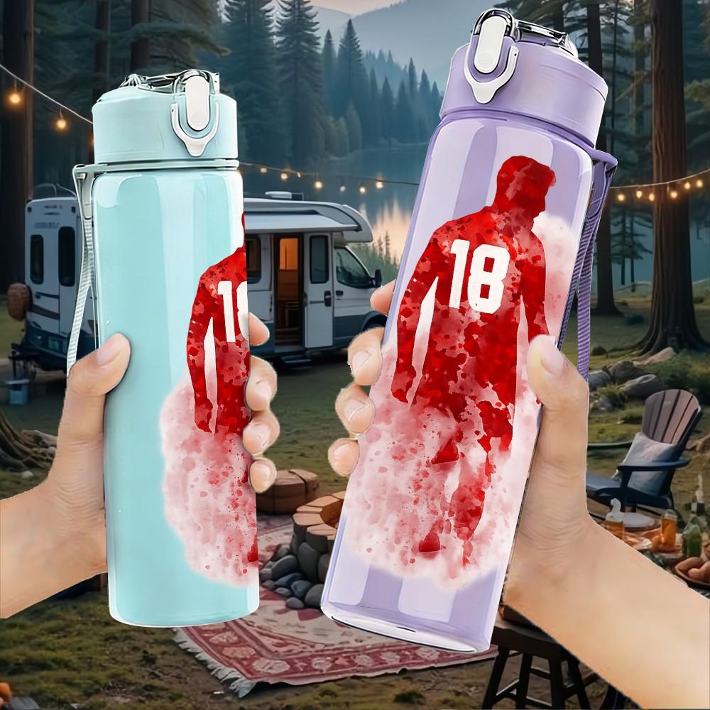 1PC Red Jersey Sport Player Portrait 750ml Color Plastic Sports Water Bottle Leakproof Flip Straw Lid Suitable for Sports Office Home Use