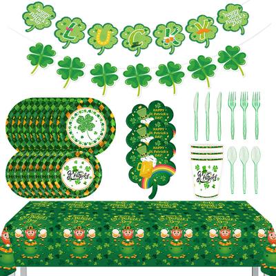 Saint Pars Irish Themed Party Supplies Disposable Cutlery Set Banner Paper Plate Paper Cup Paper Towel