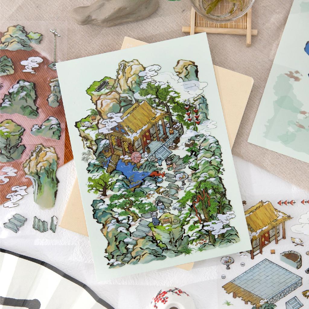 Kawaii 3D Small House Miniature Scene Stickers Fun Four Seasons Courtyard Landscape Stickers DIY Hand Stacking Scrapbook