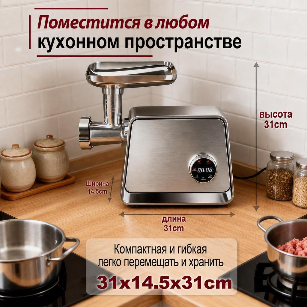 1800W Electric Meat Grinder 3 In 1 Stainless Steel for Home