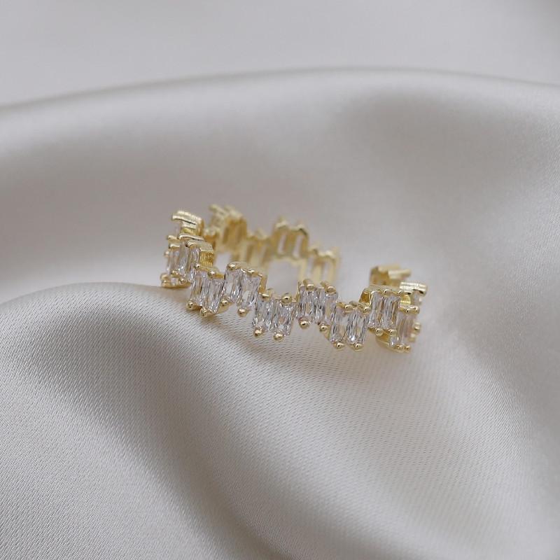14K Gold Plating Korea New Design Fashion Jewelry Rectangular Luxury Zircon Ring Simple Women's Party Opening Adjustable Ring