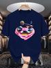 Heart Shaped Vinyl Turntable Unisexs Crew Neck T Shirt Neon DJ Record Player Music Note Graphic Short Sleeve Casual Street Tops