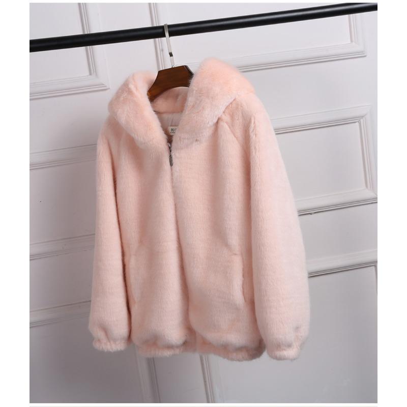 Loose Autumn and Winter New Plush Thickened Hooded Women's Imitation Mink Short Fur Jacket