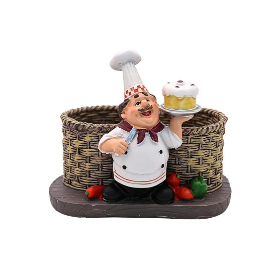 DYS Salt And Pepper Shakers Set, Decorative Resin Chef Statue Spice Organizer, Glass Seasoning Holder for Kitchen Dining Centerpiece A