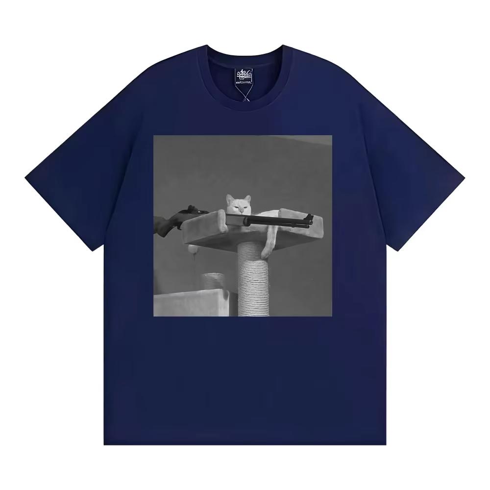 Funny Outlaw Cat with Gun Meme Vintage Graphic T Shirt Men's Women Fashion Casual O-Neck T-shirt High Quality T-shirt Streetwear