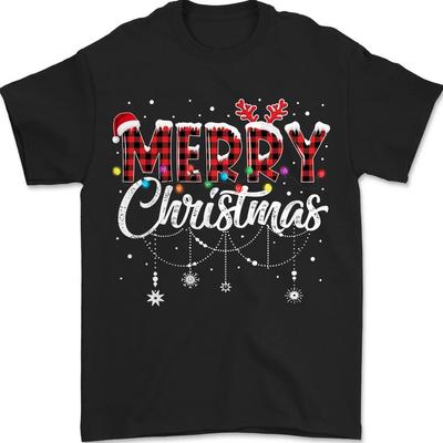 Merry Christmas Lights Santa Hat Xmas Family Matching PajamaUnisex T-Shirt