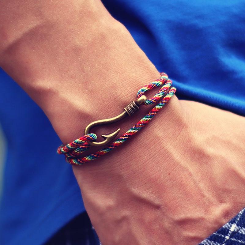 Noter 10 Kleuren Nieuwe Mannen Visgraat Armband Strand Navigatie Surfen Cool Rijden Dunne Koord Armband Man Rode Draad Armband Cadeau