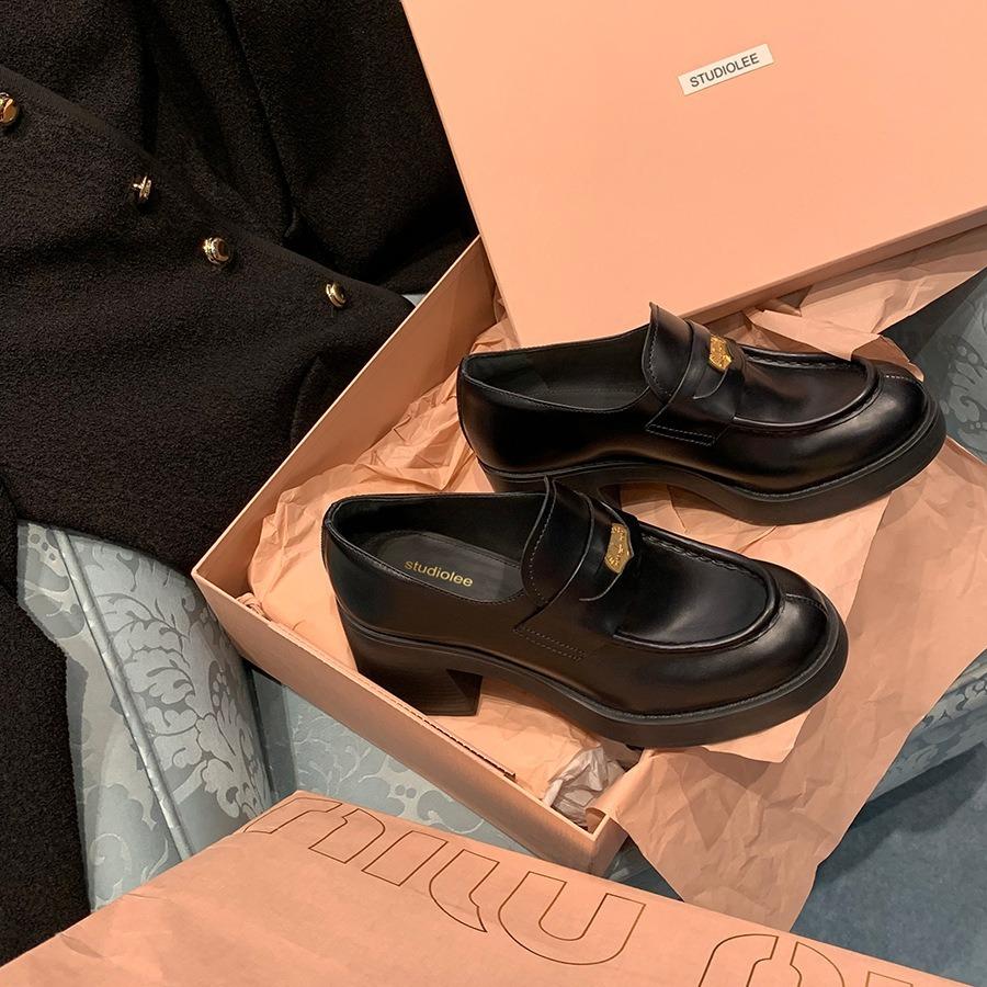 Sheepskin version grape mother same small leather shoes women's gold coins thick-soled thick heel British style leather soft-soled loafers