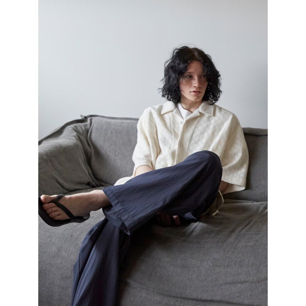 Saendeusaundeu (Unisex) Wide Elastic Waist Pants Navy