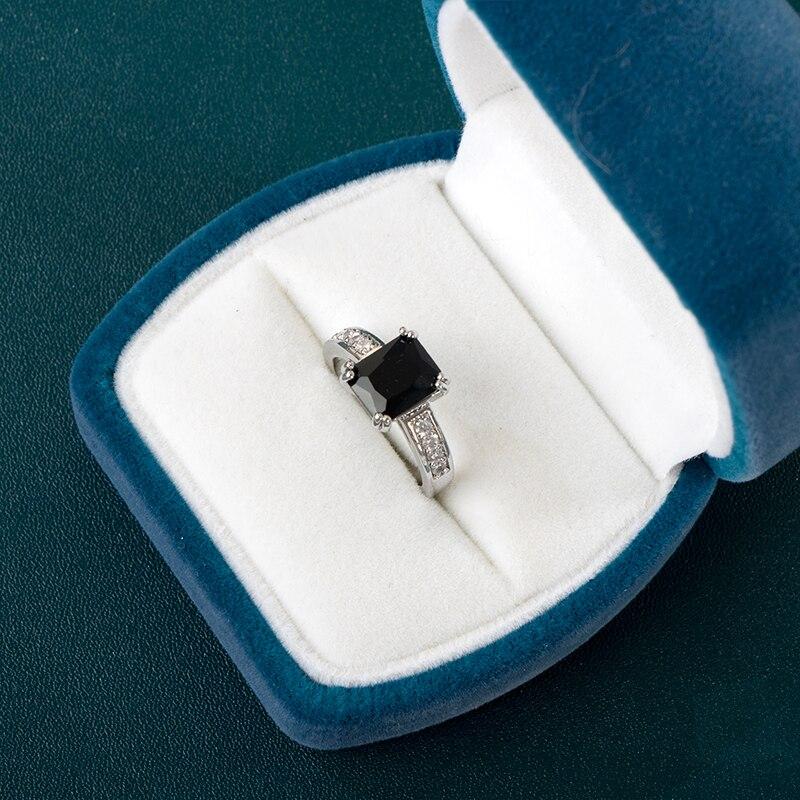 BELLA BOX Fashion Square Sapphire Ring For Women Simple Minimalist Pinky Accessories Ring Band Elegant Engagement Jewelry Rings