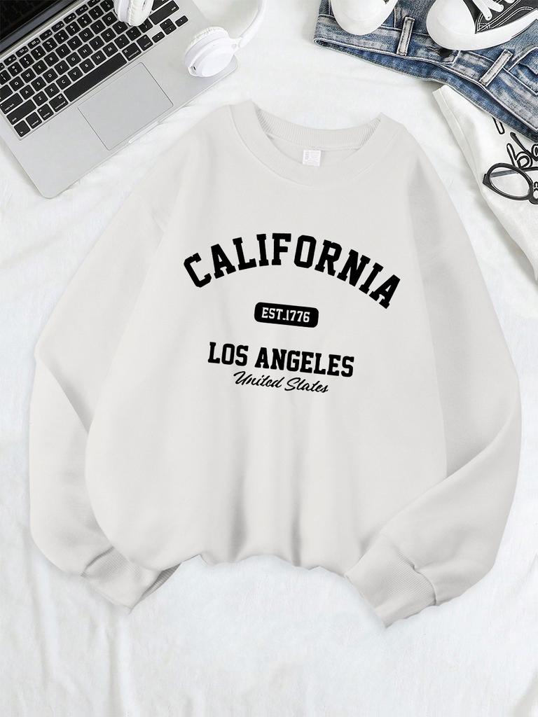 Kalifornien Los Angeles Gegr. 1776 Drucke Sweatshirts Damen Rundhals Basics Kapuzenpullover Locker Fleece Warme Oberteile Winter Damenbekleidung
