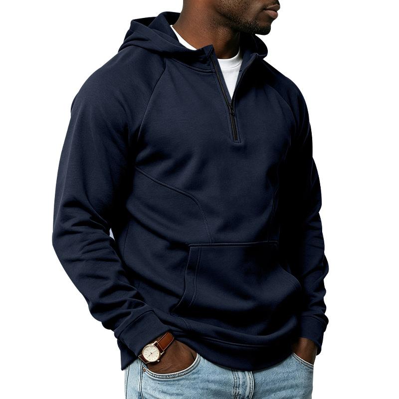 Men's Quarter Zip Hoodie Fleece Hooded Sweatshirts Kangaroo Pocket Pullover Hooded Sweatshirt Autumn Winter Casual Loose Outerwear