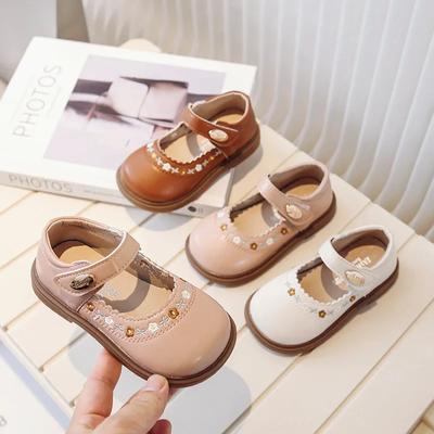 Kids Leather  Fashion Embroidered Flower Girls' Flat  Causal Versatile  Princess Shoes Non-slip