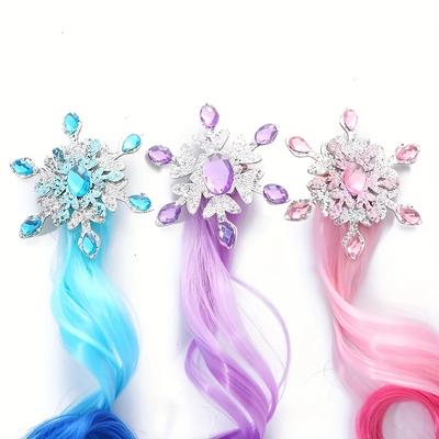 Children's Colorful Wig Hair Clips Snow Queen Themed Gradient Long Curly Hair Girls' Braided Colorful Rope Headpiece