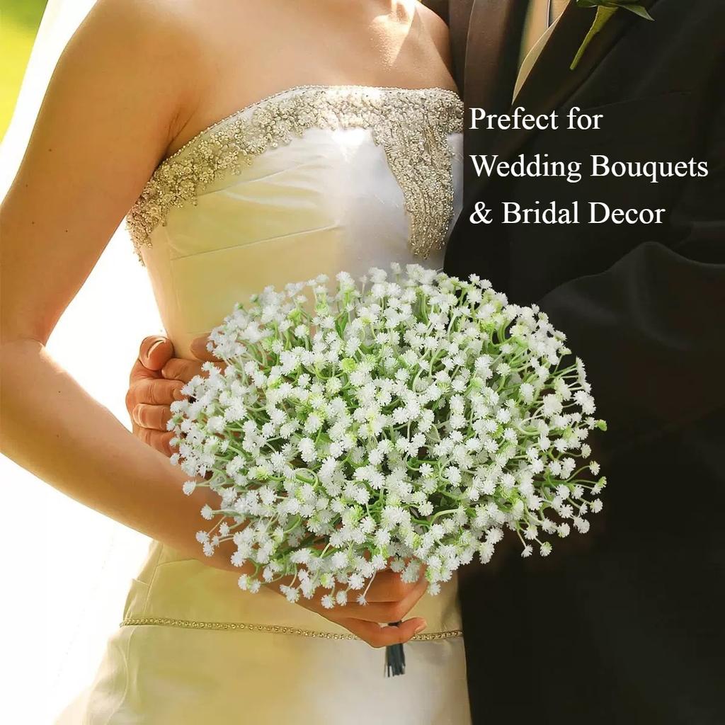Soft Plastic Baby's Breath Artificial Flowers 22cm Real Touch Gypsophila Mini Bouquet for Wedding Home Decor, 1 Pack