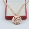 FJ Women 585 Rose Gold Color Round Tree Shaped Crystal Pendant Necklace