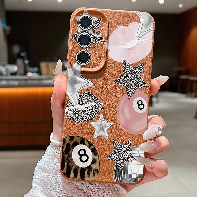 Vintage Leopard Print Stars Billiards Case For Samsung Galaxy S25 Edge S24 Ultra S23 S22 Plus S21 FE S26 Ultra Leather Texture Silicone Cover