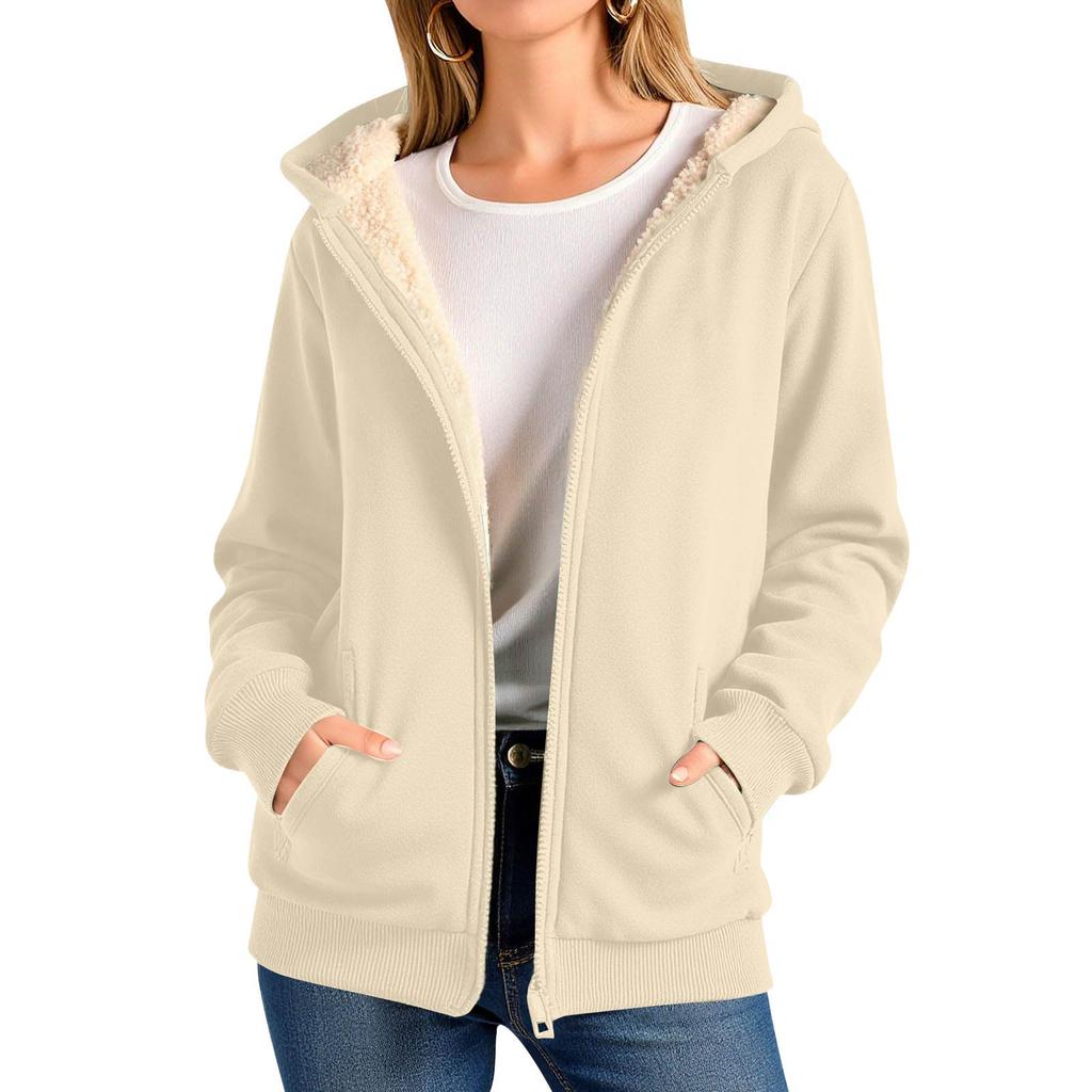 Womens Fleece Lined Hoodie Winter Zip Up Jacket Cozy Warm Thicken Thermal Hooded Sweatshirt Coat With Pockets