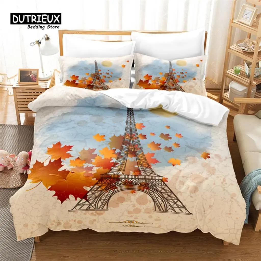 3pcs Duvet Cover Set, Eiffel Tower Bedding Set, Soft Comfortable Breathable Duvet Cover, For Bedroom Guest Room Decor