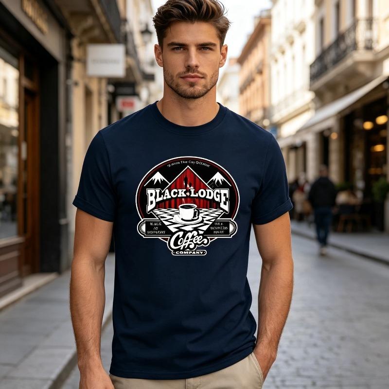 Retro Black Lodge Coffee Print TShirt Twin Peaks Cult TV Show Fan Gift Casual ONeck Short Sleeve Tee Shirt for Unisex and Unisex