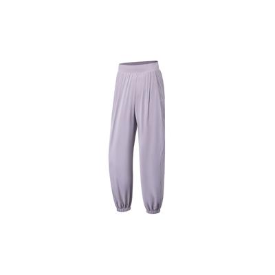 Li Ning Womens Fitness Series UPF 50+ Solid Color Reflective Elastic Waistband Cuffed Sports Pants Women Pants Smoky-Purple AKLT542-7