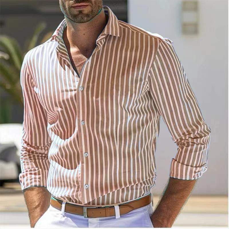 New men's shirt, long-sleeved shirt strip single-breasted shirt loose style business office spring shirt xs-6xl fashion casual