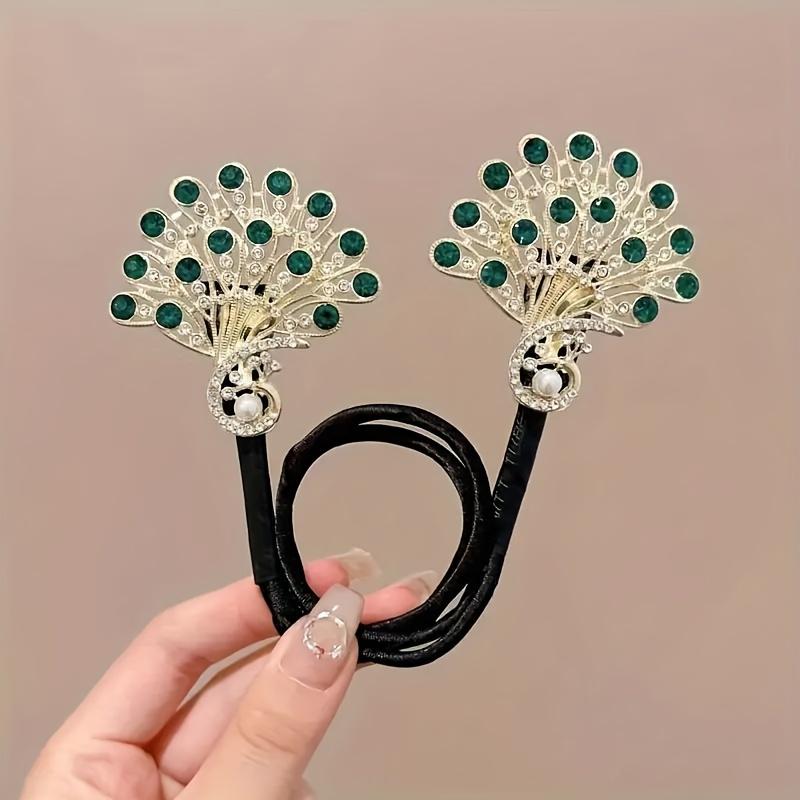 

2 шт. Модные и элегантные бигуди-павлины, ленивый инструмент для завивки, сделай сам, инструмент для укладки высокого пучка, украшенные стразами заколки для французской ракушки 2pcs зелёный