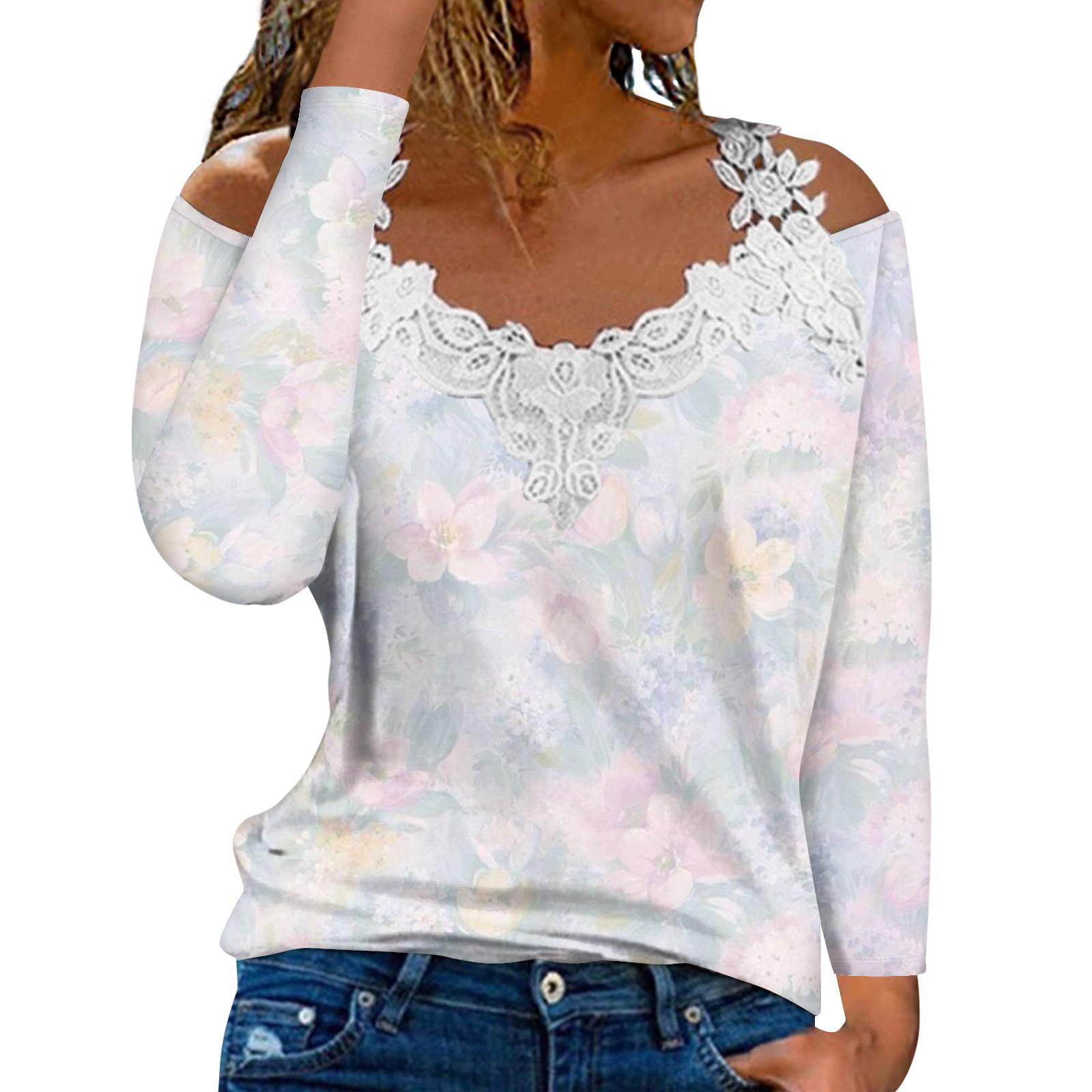 

Модный кружевной пуловер с V-образным вырезом, длинный рукав, цветочный принт, повседневная футболка XXL