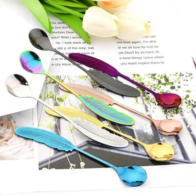 Cuchara creativa, regalo de Navidad, cuchara colorida con diseño de plumas de acero inoxidable 304, cuchara para té y café, accesorios de cocina, vajilla
