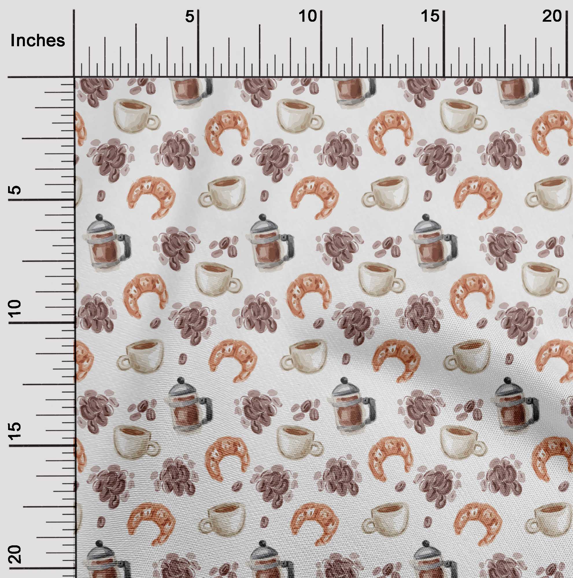 

oneOone Cotton Flex Blue Fabric Coffee Food Fabric For Sewing Printed Craft Fabric By The Yard 40 Inch 42 Inch Wide - Viscose Chiffon білий