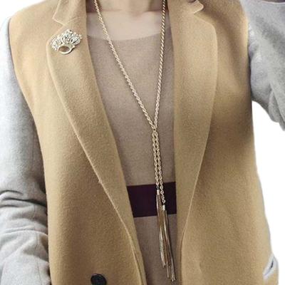 Women's Gold Pleated Tassel Pendant Long Chain Sweater Necklace Jewelry Charms