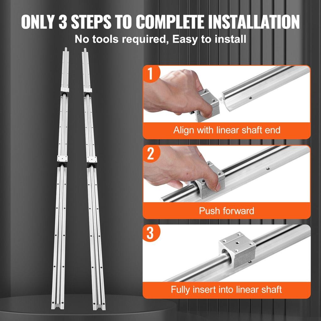 Linear Guide Rail Set, SBR16 2000mm, 2 PCS 78.7 in/2000 mm SBR16 Guide Rails and 4 PCS SBR16UU Slide Blocks, Linear Rails and Bearings Kit for