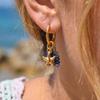 Ocean Starfish Turtle Fish Shell Charms Stainless Steel Hoop Earrings for Women Natural Stone Gravel Dangle Earrings Jewelry