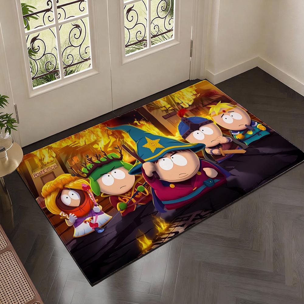 Animated Comedy Series S-South Parks Floor Mat Soft Thickened Flannel Door Mat Non-Slip Living Room Rug Home Decor