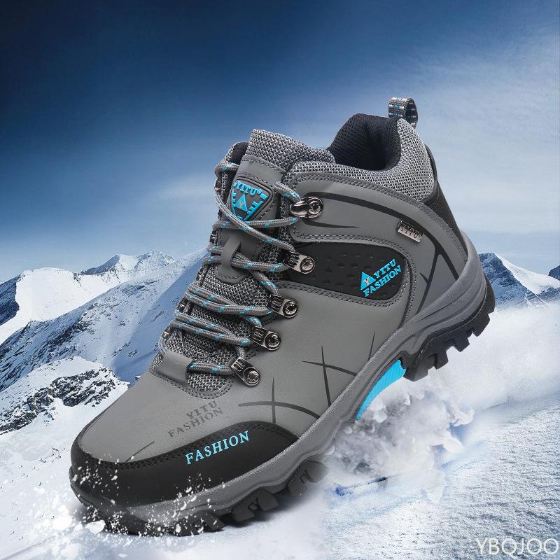 Men's Hiking for Autumn Winter Cotton Shoes High Cut Thick Warm Outdoor Hiking Shoes Anti Slip Wear-resistant Shoes