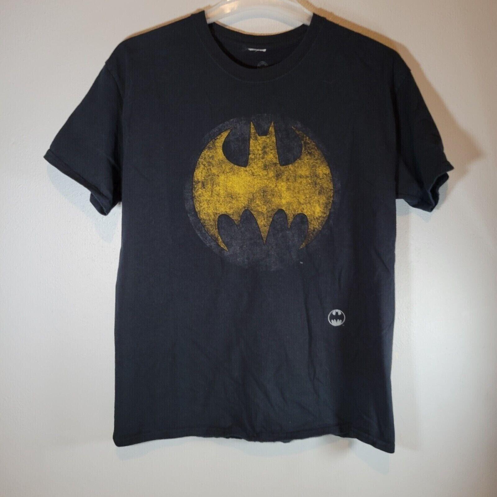 DC Comics Batman Shirt Mens Large Black Short Sleeve Distressed Logo Graphic Tee XL