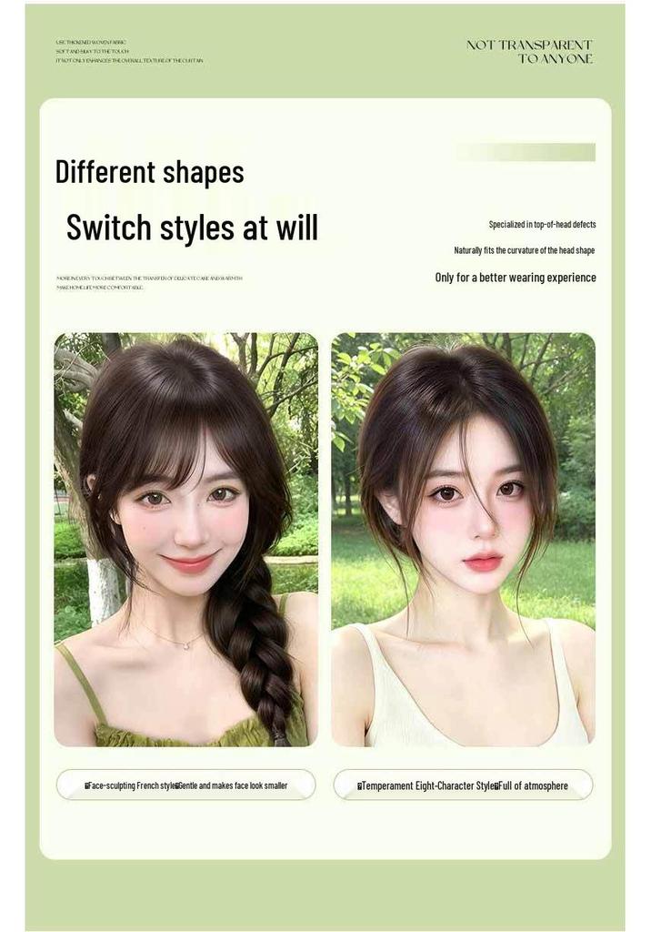 Women's Real Hair Wig Pieces - Human Hair Top Hairpiece with Fake Bangs