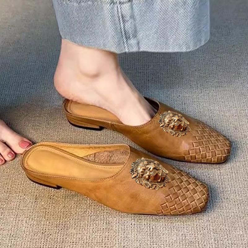 Fashion A Sheepskin Version of French Retro Woven Headband Half-slipper a Fashionable and Lazy Woman Can Be Worn Outside with One Foot