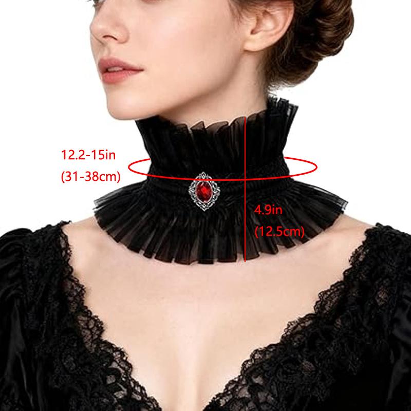 Victorian Style Ruffle Gothic Collar Neck Jewelry Black White Lace Jabot Choker for Formal Dress Party
