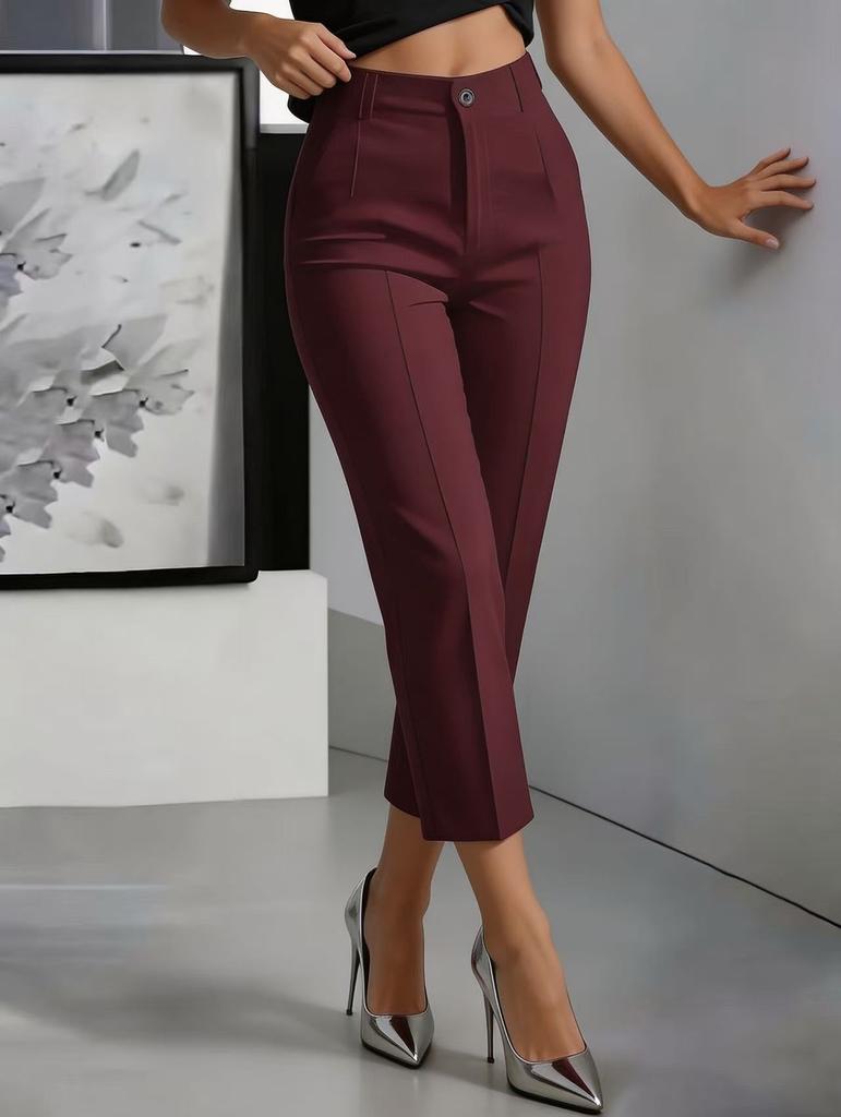 2026 New European and American Cross-border Amazon Foreign Trade Solid Color High Waist Drape Straight Simple Suit Nine-point Pants Women's Clothing