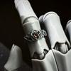 Retro Eeuwige Ranken & Rood Hart Roos Verstelbare Open Ring Voor Mannen Zilverkleurig Koper Punk Gotisch Edgy Sieraden Accessoires Cadeau