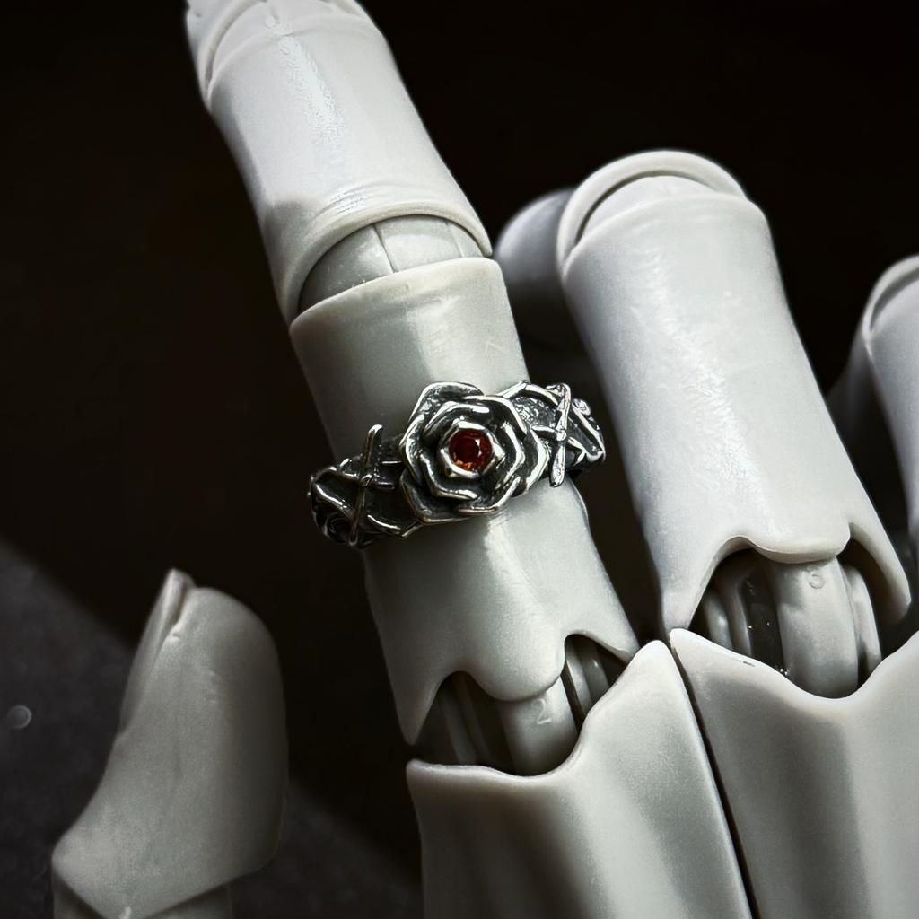 Retro Eeuwige Ranken & Rood Hart Roos Verstelbare Open Ring Voor Mannen Zilverkleurig Koper Punk Gotisch Edgy Sieraden Accessoires Cadeau