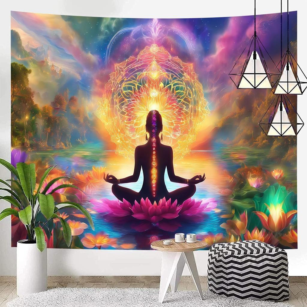 Seven Chakra Meditation Zen Wall Tapestries for BedroomGalaxy Space Lotus Spiritual Wall Hanging Art Decor for Living Room Dorm