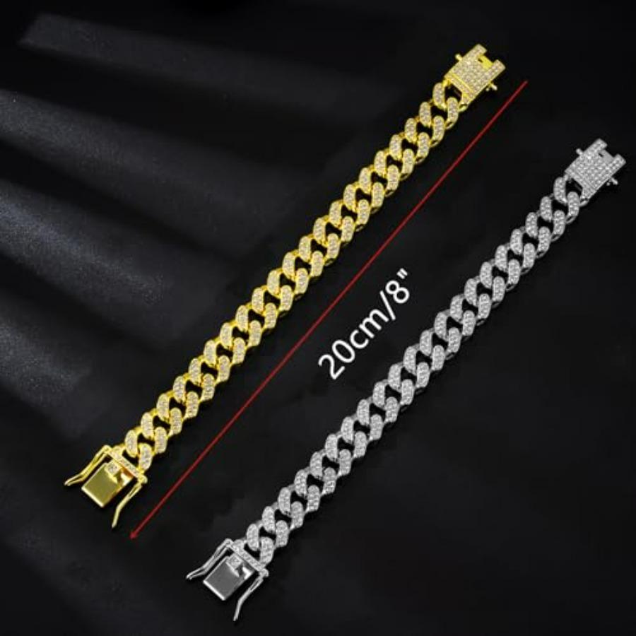 Cat Chain Collar, 2 Pcs Diamond Cuban Link Kitten Walking Collar with Secure Buckle Pet Rhinestones Necklace Metal Chain Jewelr