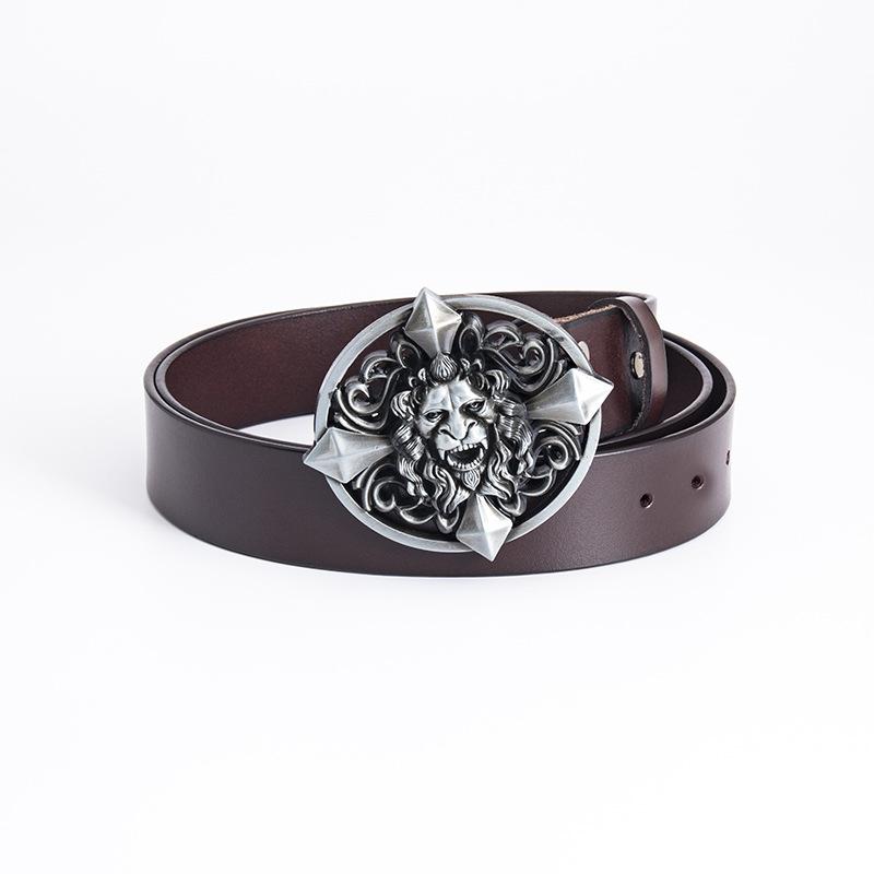 Men's Belt Lion Head Personality Fashion Casual Trend Belt Pure Cowhide Belt